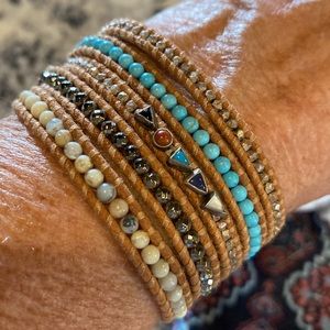 DESIGNER CHAN LUU FABULOUS LEATHER WRAP BRACELET! AUTH BEADS AND STONES NWOT